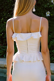Chic Spaghetti Straps Midi White Dress with Ruffles