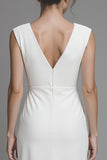 Sheath V Neck Maxi White Dress with Slit