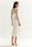 Long Sleeve Satin Midi White Dress with Slit