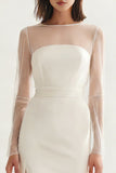 Long Sleeve Satin Midi White Dress with Slit