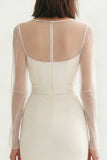 Long Sleeve Satin Midi White Dress with Slit