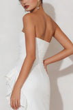 Chic Strapless Mini White Dress with Ruffles