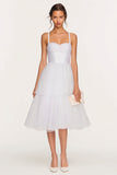 Spaghetti Straps A Line Corset Midi White Dress
