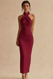 Simple Halter Bodycon Maxi White Dress