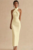 Simple Halter Bodycon Maxi White Dress
