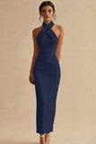 Simple Halter Bodycon Maxi White Dress