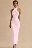 Simple Halter Bodycon Maxi White Dress