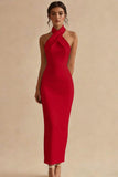 Simple Halter Bodycon Maxi White Dress