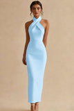 Simple Halter Bodycon Maxi White Dress