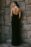 Halter Sheath Black and White Ruched Formal Dress