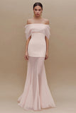 Ivory Off the Shoulder Mermaid Ruched Maxi Engagement Dress