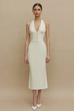 Simple Halter Corset Midi White Dress