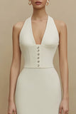 Simple Halter Corset Midi White Dress