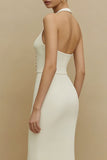 Simple Halter Corset Midi White Dress