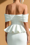 Off the Shoulder Ruffled Bodycon Midi White Dress
