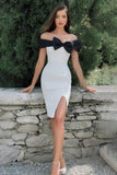 Off the Shoulder Bowed Bodycon Mini White Dress