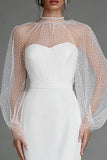 Illusion Neck Ivory Sheath Midi Formal Dress