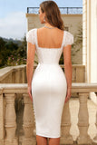 Ivory Bodycon Short Sleeve Corset Midi Formal Dress