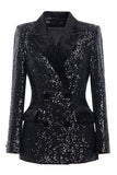 Black Sequin Peak Lapel Double Breasted Prom Blazer