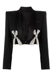 Black Shawl Lapel Prom Cropped Blazer With Bows