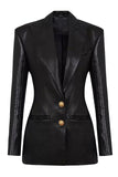 Black Peak Lapel Women Leather Jacket