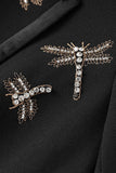 Black Notched Lapel Beaded Double Breasted Blazer