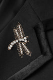 Black Notched Lapel Beaded Double Breasted Blazer
