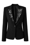 Peak Lapel Black One Button Prom Blazer With Mirrors