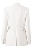 White Peak Lapel One Button Beaded Women Blazer