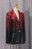 Sparkly Black Red 2 Piece Notched Lapel Women Prom Suits