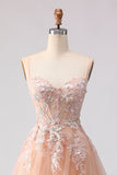 Sage Green A Line Appliqued Corset Sequin Prom Dress