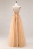 Sparkly Peach Beaded A Line Prom Dress