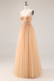Sparkly Peach Beaded A Line Prom Dress