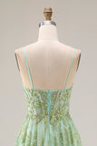 Sparkly Green Corset A Line Maxi Prom Dress