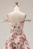 Off the Shoulder Corset Desert Rose Floral Prom Dress