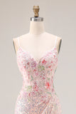 Sparkly Pink Beaded Mermaid Corset Prom Dress