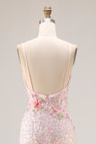 Sparkly Pink Beaded Mermaid Corset Prom Dress