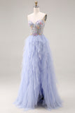 Sequin A Line Corset Ruffled Light Plum Prom Dress