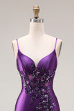 Mermaid Satin Sequin Beaded Corset Purple Prom Dress