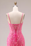 Sparkly Mermaid Corset Fuchsia Prom Dress with Ruffles