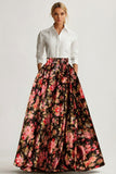 White and Black Pink Floral A Line Maxi Wedding Guest Dress