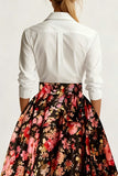 White and Black Pink Floral A Line Maxi Wedding Guest Dress