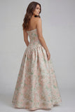 Strapless Blue White Floral A Line Maxi Wedding Guest Dress