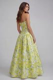 Strapless Blue White Floral A Line Maxi Wedding Guest Dress
