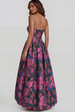 Strapless A Line Blue White Floral Wedding Guest Dress with Slit