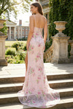 Sparkly Straphetti Straps Pink Floral Mermaid Wedding Guest Dress