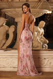 Halter Mermaid Corset Sequin Floral Pink Prom Dress