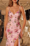 Mermaid Sequin Floral Pink Maxi Prom Dress