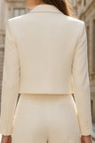 2 Piece Peaked Lapel Ivory Satin Women Suits