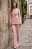 2 Piece Peaked Lapel Double Breasted Pink Women Suits